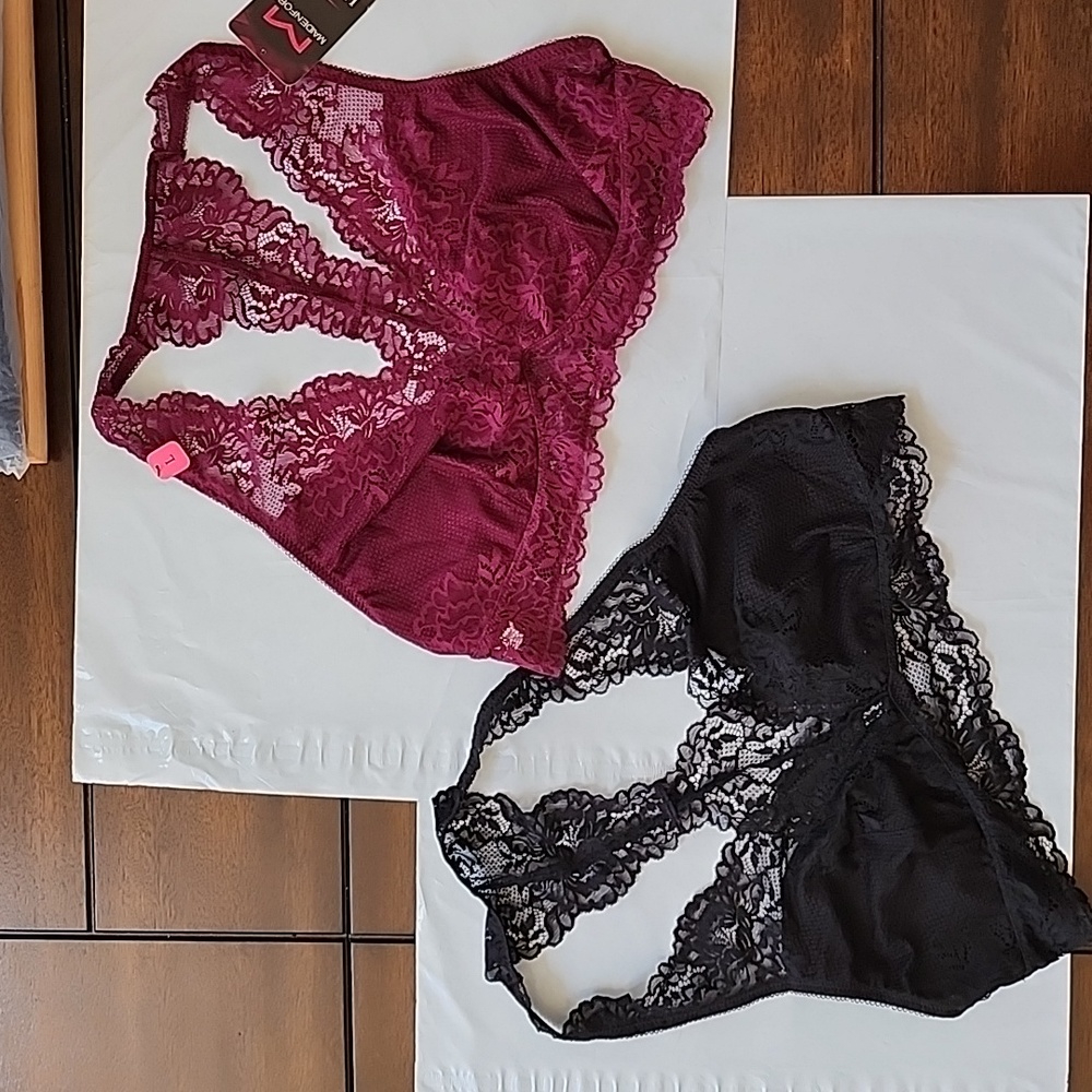 2 -Maidenform Bras: T-Back Lace Bralettes, Both Large,